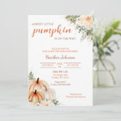 甘い小さなかぼちゃの秋の赤ちゃんシャワー 招待状 (スタンド正面)