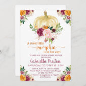 甘い小さなかぼちゃの赤ちゃんシャワー招待状、白。 招待状 (正面/裏面)