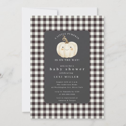 甘い小さなかぼちゃの赤ちゃんシャワー 招待状 (正面)
