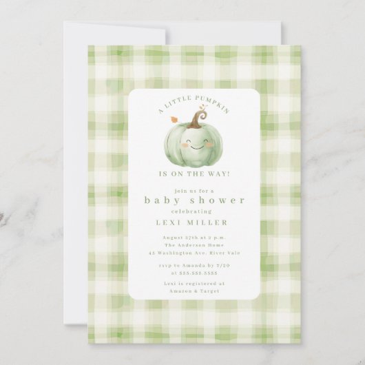 甘い小さなかぼちゃの赤ちゃんシャワー 招待状 (正面)