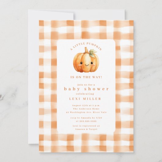 甘い小さなかぼちゃの赤ちゃんシャワー 招待状 (正面)