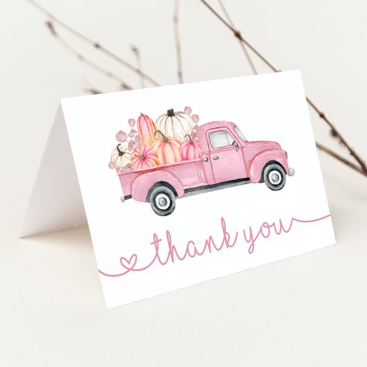 甘い小さなかぼちゃピンク秋の赤ちゃんシャワー サンキューカード