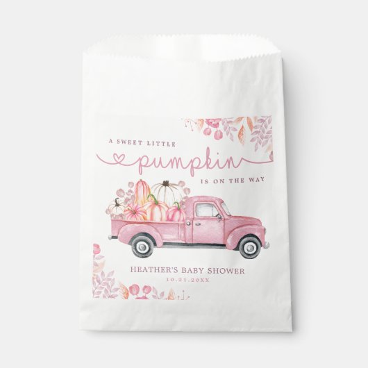 甘い小さなかぼちゃピンク秋の赤ちゃんシャワー フェイバーバッグ (正面)