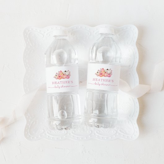 甘い小さなかぼちゃピンク秋の赤ちゃんシャワー ペットボトルラベル