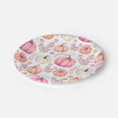 甘い小さなかぼちゃピンク秋の赤ちゃんシャワー ペーパープレート (アングル)