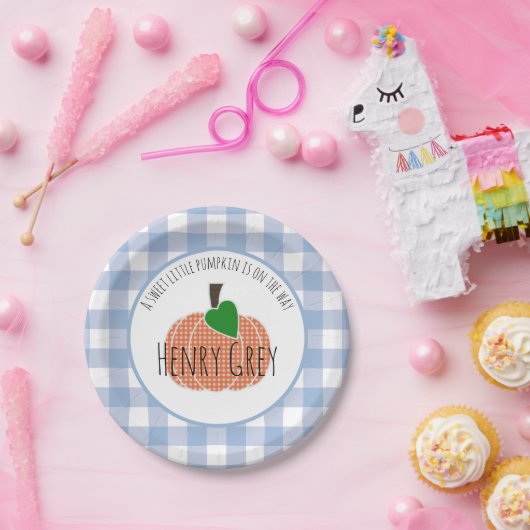 甘い小さなかぼちゃブループレイドベビーシャワーボーイ ペーパープレート (パーティー)