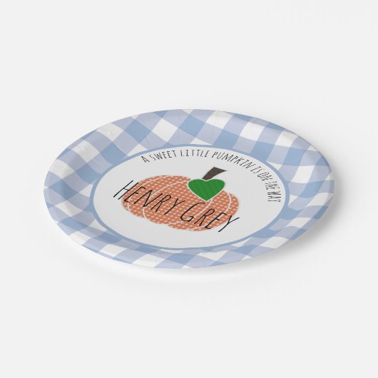 甘い小さなかぼちゃブループレイドベビーシャワーボーイ ペーパープレート (アングル)