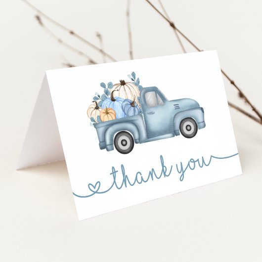甘い小さなかぼちゃ青い秋の赤ちゃんシャワー サンキューカード