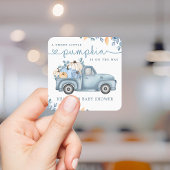 甘い小さなかぼちゃ青い秋の赤ちゃんシャワー スクエアシール