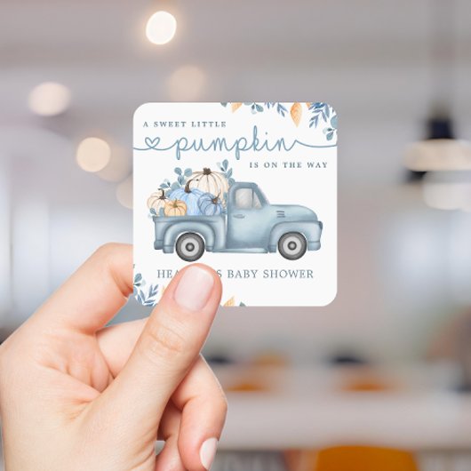 甘い小さなかぼちゃ青い秋の赤ちゃんシャワー スクエアシール