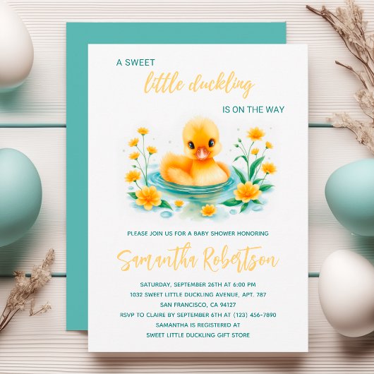甘い小さなアヒルが赤ちゃんシャワーの途中にある 招待状