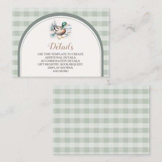 甘い小さなアヒルのギンガムベビーシャワー詳細 エンクロージャーカード (正面/裏面)