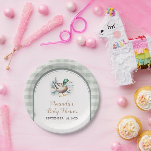 甘い小さなアヒルのマラードギンガムベビーシャワー ペーパープレート (パーティー)