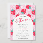 甘い小さなイチゴの赤ちゃんシャワー 招待状 (正面)