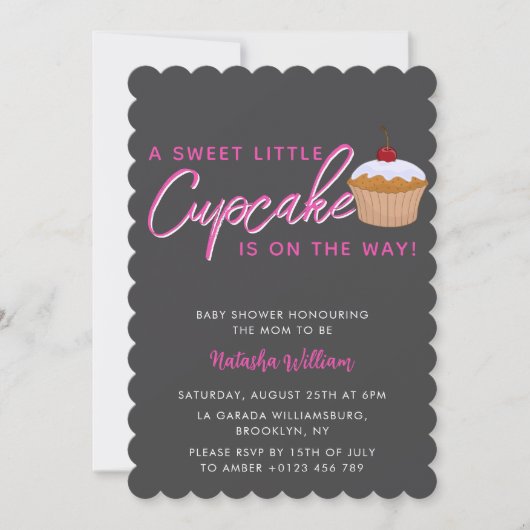 甘い小さなカップケーキガールベイビーシャワー 招待状 (正面)