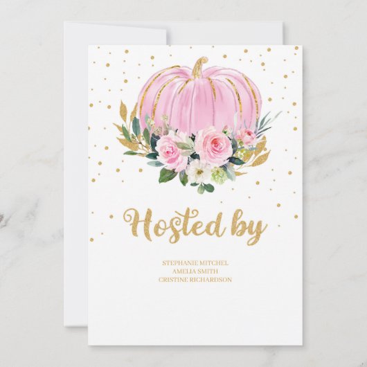 甘い小さなカボチャが赤ちゃんシャワーの途中にある 招待状 (裏面)