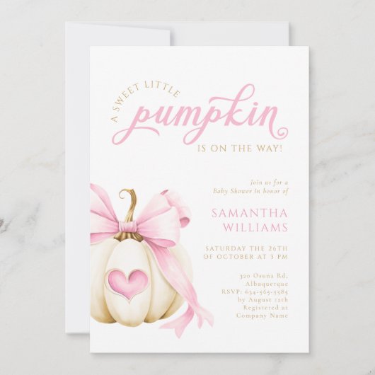 甘い小さなカボチャが赤ちゃんシャワーの途中にある 招待状 (正面)