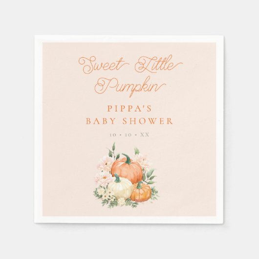 甘い小さなカボチャのピンクとオレンジの赤ちゃんシャワー スタンダードカクテルナプキン (正面)