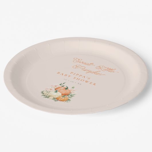 甘い小さなカボチャのピンクとオレンジの赤ちゃんシャワー ペーパープレート (アングル)