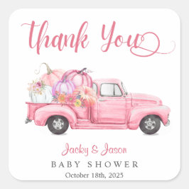 甘い小さなカボチャのピンクの女の子ベビーシャワー スクエアシール