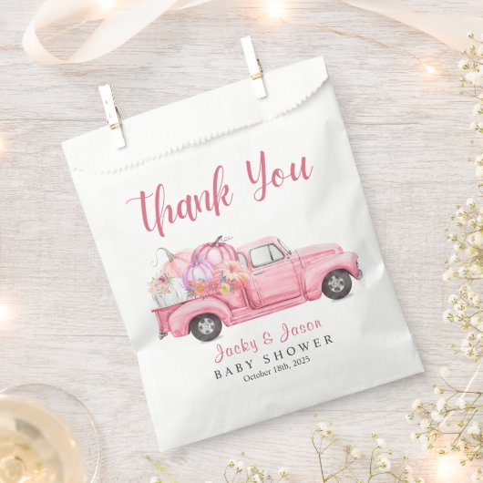 甘い小さなカボチャのピンクの女の子ベビーシャワー フェイバーバッグ (クリップ留めされた状態)