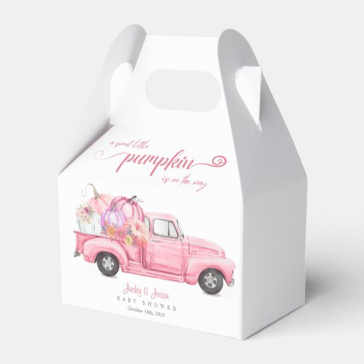 甘い小さなカボチャのピンクの女の子ベビーシャワー フェイバーボックス (正面サイド)