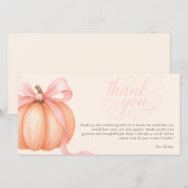 甘い小さなカボチャのピンクの弓が途中の囲いの上にある サンキューカード (正面/裏面)