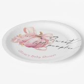 甘い小さなカボチャのピンクの弓の赤ちゃんシャワー ペーパープレート (アングル)