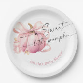 甘い小さなカボチャのピンクの弓の赤ちゃんシャワー ペーパープレート (正面)