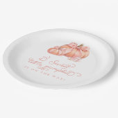 甘い小さなカボチャのピンクの弓の赤ちゃんシャワー ペーパープレート (アングル)