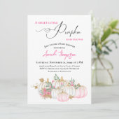 甘い小さなカボチャのピンクの緑の赤ちゃんシャワー 招待状 (スタンド正面)