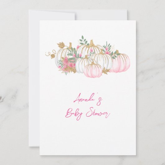 甘い小さなカボチャのピンクの緑の赤ちゃんシャワー 招待状 (裏面)