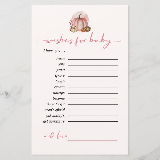 甘い小さなカボチャの願いベビーアドバイスカード (正面)