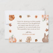 甘い小さなカボチャ中立秋赤ちゃんシャワー サンキューカード (裏面)