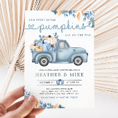 甘い小さなカボチャ青い双子ベビーシャワー 招待状
