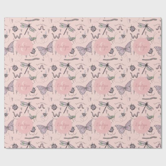 甘い小さなキラキラのピンクのベビー虫の虫の子供 ラッピングペーパー (フラット)