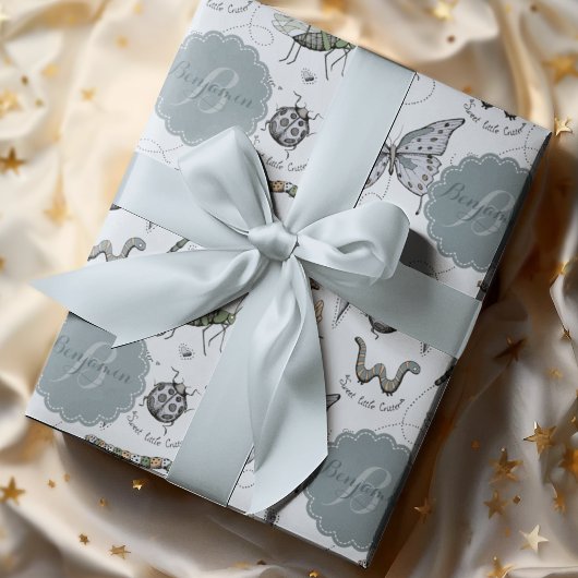 甘い小さなキラキラ青いベビー虫の虫の子供 ラッピングペーパー