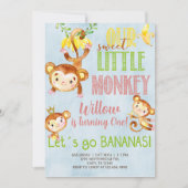 甘い小さなサル任意の年齢の女の子の誕生日招待状。 招待状 (正面)