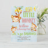 甘い小さなサル任意の年齢の女の子の誕生日招待状。 招待状 (スタンド正面)