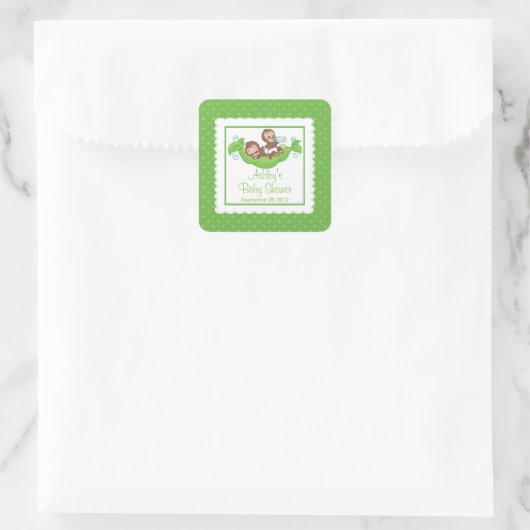 甘い小さなサル双子ベビーシャワーステッカー スクエアシール (バッグ)
