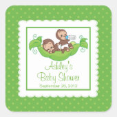 甘い小さなサル双子ベビーシャワーステッカー スクエアシール (正面)