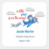 甘い小さなテディベアの空の赤ちゃんシャワー スクエアシール (正面)