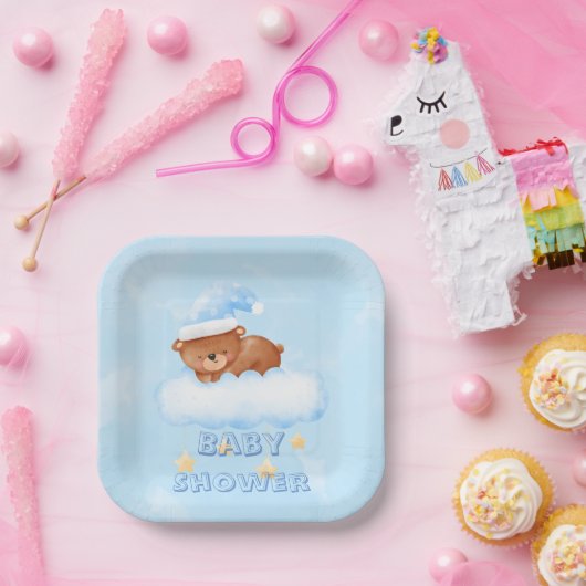 甘い小さなテディベア男の子の赤ちゃんシャワー ペーパープレート (パーティー)