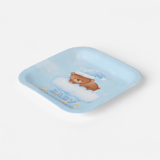 甘い小さなテディベア男の子の赤ちゃんシャワー ペーパープレート (傾斜あり)
