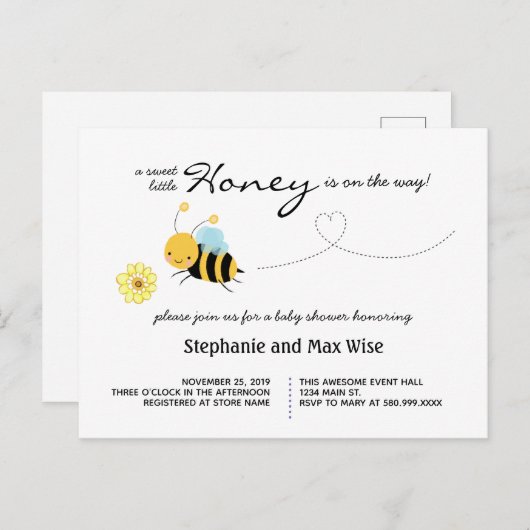 甘い小さなハニービールカップル赤ちゃんシャワー インビテーションポストカード (正面/裏面)