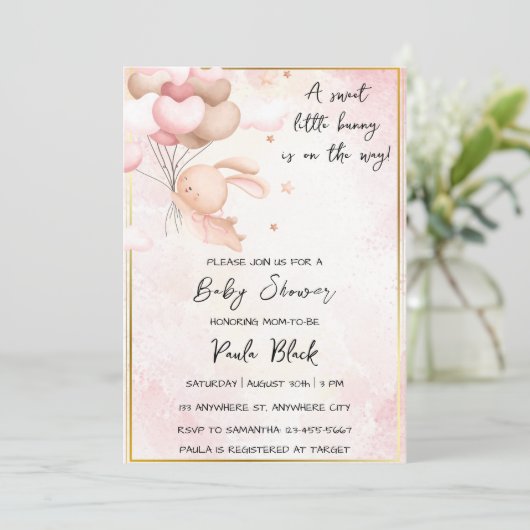 甘い小さなバニーが赤ちゃんシャワーの途中にある 招待状 (スタンド正面)