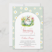 甘い小さなバニーとデイジーセージのピンクのベビー 招待状 (正面)
