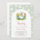甘い小さなバニーとデイジーセージのピンクのベビー 招待状 (正面/裏面)