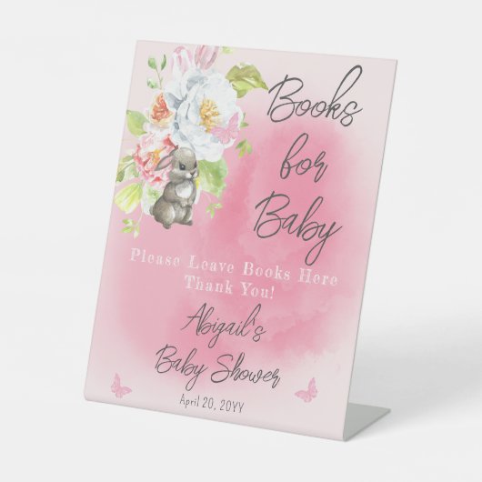 甘い小さなバニーの赤ちゃんシャワーのベビー 台座サイン (正面)