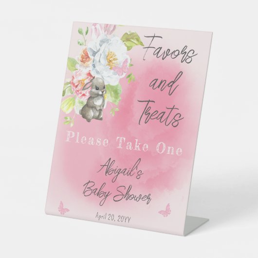 甘い小さなバニーの赤ちゃんシャワーの好意とおやつ 台座サイン (正面)